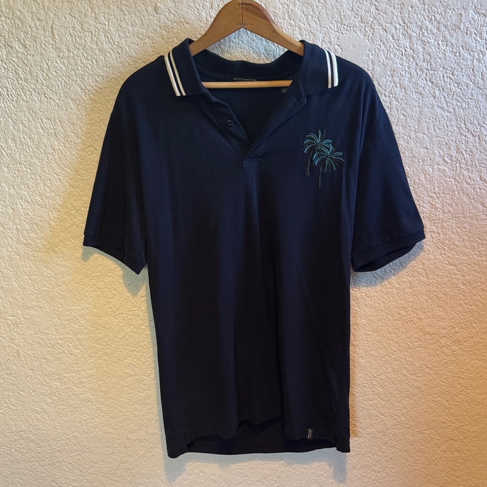 Scotch & Soda Navy Polo with Palm Tree Embroidery